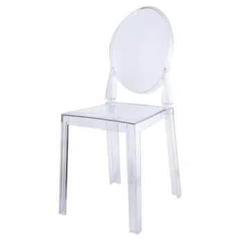 Efavormart Pack of 12 | Clear Transparent Banquet Ghost Chair Armless Stacking Accent Chair with Oval Back Acrylic, Invisible Plastic Construction, Unique Style