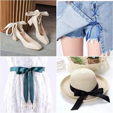 1/4" x 50 Yards Gold Double Faced Satin Ribbon,Solid Color High Density Fabric Ribbon Rolls,Great for Gift Wrapping,Sewing,Crafts,DIY Bows and Christmas,Wedding,Party Decoration