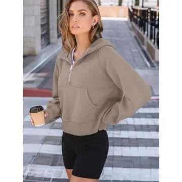 AUTOMET Stylish Women's Hoodies Half Zip Fleece Sweatshirts