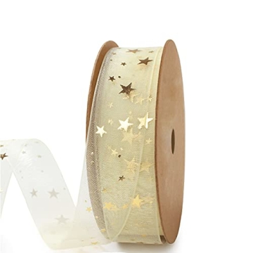 Holijolly Gold Star Sheer Ribbon - 10 Yards of Elegance