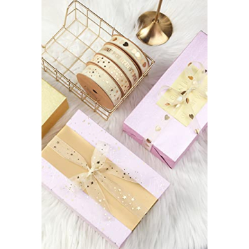 Holijolly Gold Star Sheer Ribbon - 10 Yards of Elegance