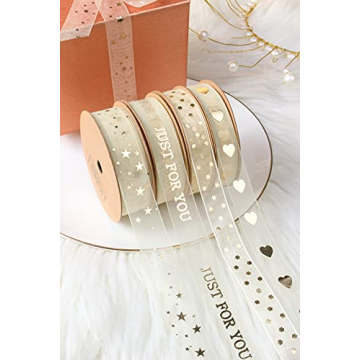 Holijolly Gold Star Sheer Ribbon - 10 Yards of Elegance