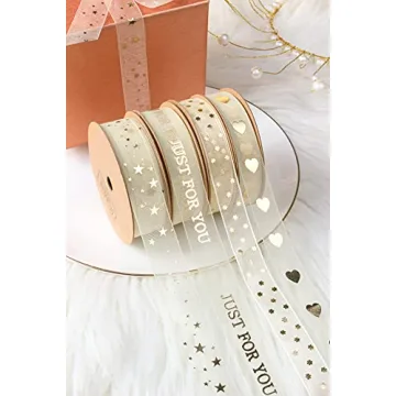 Holijolly Gold Star Sheer Ribbon - 10 Yards of Elegance