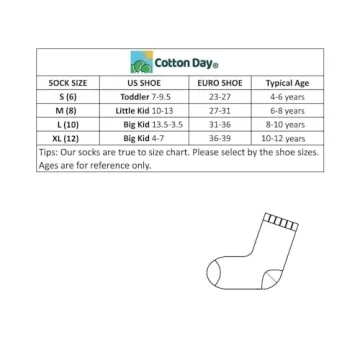 COTTON DAY Kids Athletic Socks with Colorful Stripes 6-8