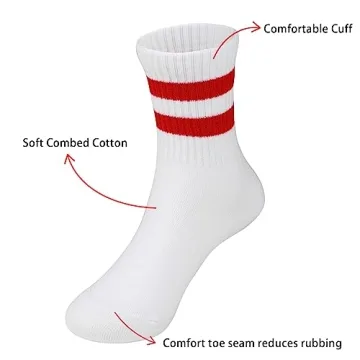 COTTON DAY Kids Athletic Socks with Colorful Stripes 6-8