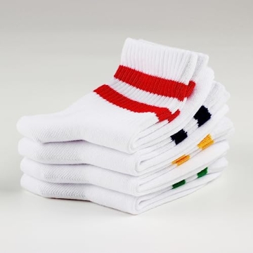 COTTON DAY Kids Athletic Socks with Colorful Stripes 6-8