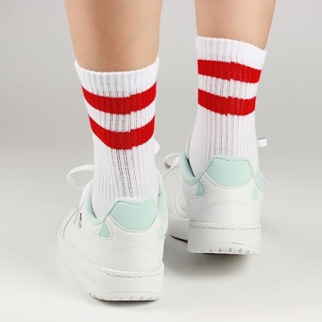 COTTON DAY Kids Athletic Socks with Colorful Stripes 6-8