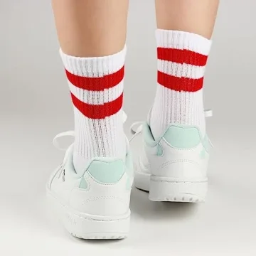 COTTON DAY Kids Athletic Socks with Colorful Stripes 6-8