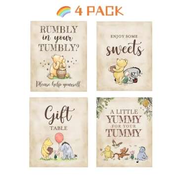 4PCS Winnie Table Sign Centerpieces A Little Yummy for Your Tummy for Baby Shower Decorations Pooh B...