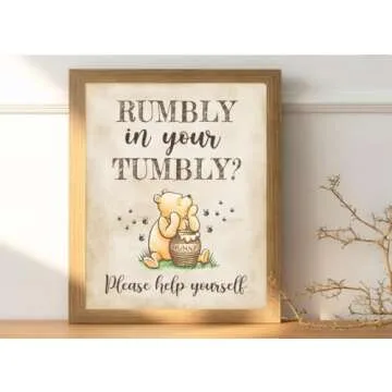 4PCS Winnie Table Sign Centerpieces A Little Yummy for Your Tummy for Baby Shower Decorations Pooh Birthday Decorations Welcome Baby Party Supplies(8x10in)