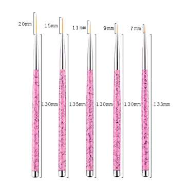 5 Pcs Nail Art Liner Brushes, 20/15/11/9/7mm Professional UV Gel Painting Nail Art Design Brush Pen Set Nail Art Point Drill Drawing Brush Pen Thin Nail Art Brush (Pink Marble)