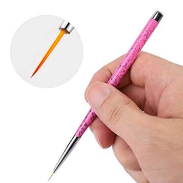 5 Pcs Nail Art Liner Brushes, 20/15/11/9/7mm Professional UV Gel Painting Nail Art Design Brush Pen Set Nail Art Point Drill Drawing Brush Pen Thin Nail Art Brush (Pink Marble)