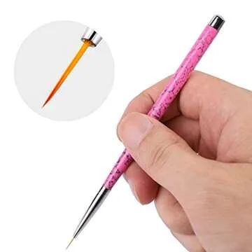 5 Pcs Nail Art Liner Brushes, 20/15/11/9/7mm Professional UV Gel Painting Nail Art Design Brush Pen Set Nail Art Point Drill Drawing Brush Pen Thin Nail Art Brush (Pink Marble)