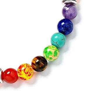 Reizteko Men Women 8mm Lava Rock 7 Chakra Diffuser Bracelet Elastic Natural Stone Yoga Beads Bracelet Bangle (Amethyst Beads)