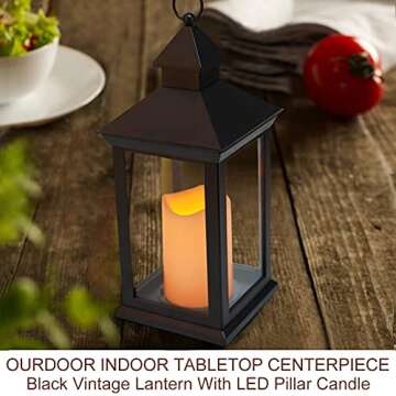 Bright Zeal 2-Pack 14" Decorative Candle Lantern Black Outdoor Lanterns with Timer Candles - IP44 Waterproof Vintage Lanterns Battery Powered LED Decorative for Wedding - Hanging Wall Lanterns Indoor
