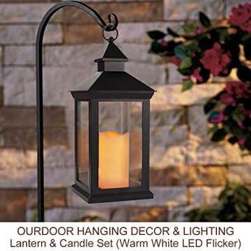 Bright Zeal 2-Pack 14" Decorative Candle Lantern Black Outdoor Lanterns with Timer Candles - IP44 Waterproof Vintage Lanterns Battery Powered LED Decorative for Wedding - Hanging Wall Lanterns Indoor