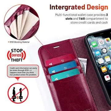 OCASE Compatible with iPhone 12 Case/Compatible with iPhone 12 Pro Wallet Case, PU Leather Flip Case with Card Holders RFID Blocking Kickstand Phone Cover 6.1 Inch (Burgundy)