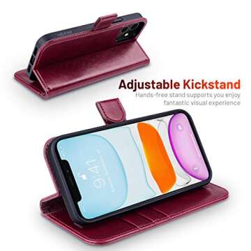 OCASE Compatible with iPhone 12 Case/Compatible with iPhone 12 Pro Wallet Case, PU Leather Flip Case with Card Holders RFID Blocking Kickstand Phone Cover 6.1 Inch (Burgundy)