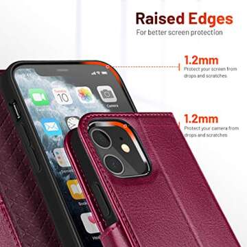 OCASE Compatible with iPhone 12 Case/Compatible with iPhone 12 Pro Wallet Case, PU Leather Flip Case with Card Holders RFID Blocking Kickstand Phone Cover 6.1 Inch (Burgundy)