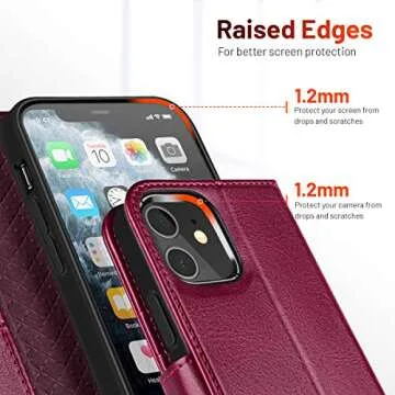 OCASE Compatible with iPhone 12 Case/Compatible with iPhone 12 Pro Wallet Case, PU Leather Flip Case with Card Holders RFID Blocking Kickstand Phone Cover 6.1 Inch (Burgundy)