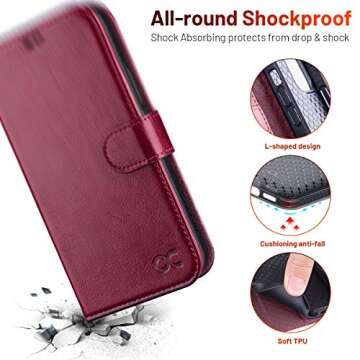 OCASE Compatible with iPhone 12 Case/Compatible with iPhone 12 Pro Wallet Case, PU Leather Flip Case with Card Holders RFID Blocking Kickstand Phone Cover 6.1 Inch (Burgundy)