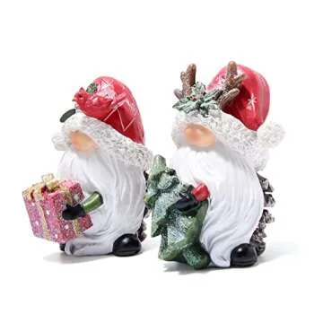 Hodao 2 PCS Christmas Gnomes Decorations Xmas Hat Gnomes Figurines Christmas Decors Handmade Elf Sca...