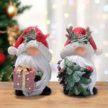 Hodao 2 PCS Christmas Gnomes Decorations Xmas Hat Gnomes Figurines Christmas Decors Handmade Elf Scandinavian Tomte Gnomes Figurines for Xmas Decor Gift - Christmas Party Home Gnomes Decorations