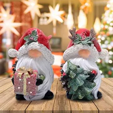 Hodao 2 PCS Christmas Gnomes Decorations Xmas Hat Gnomes Figurines Christmas Decors Handmade Elf Scandinavian Tomte Gnomes Figurines for Xmas Decor Gift - Christmas Party Home Gnomes Decorations