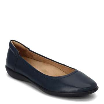 Naturalizer Women's Flexy Comfortable Slip On Round Toe Ballet Flats in Navy Leather