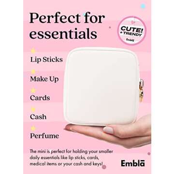 Embla Makeup Bag Travel Cosmetics Pouch and Toiletry Bag, Nylon Zipper Pouch Purse, Cute Make Up Organizer Storage Tote for Women Girls, Waterproof Travel Skincare Case, Small Makeup Bags, White