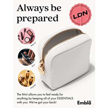 Embla Makeup Bag Travel Cosmetics Pouch and Toiletry Bag, Nylon Zipper Pouch Purse, Cute Make Up Organizer Storage Tote for Women Girls, Waterproof Travel Skincare Case, Small Makeup Bags, White