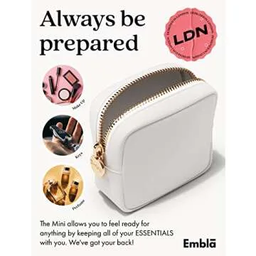 Embla Makeup Bag Travel Cosmetics Pouch and Toiletry Bag, Nylon Zipper Pouch Purse, Cute Make Up Organizer Storage Tote for Women Girls, Waterproof Travel Skincare Case, Small Makeup Bags, White