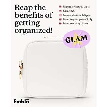 Embla Makeup Bag Travel Cosmetics Pouch and Toiletry Bag, Nylon Zipper Pouch Purse, Cute Make Up Organizer Storage Tote for Women Girls, Waterproof Travel Skincare Case, Small Makeup Bags, White