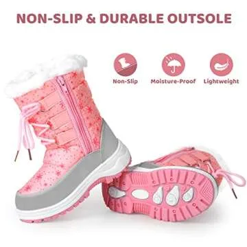 Apakowa Kids Girls Insulated Fur Winter Warm Snow Boots (Toddler/Little Kid) (Color : Pink, Size : 11 M US Little Kid)