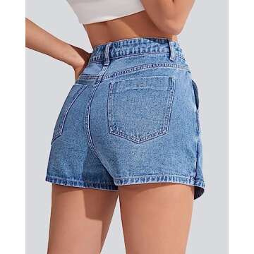 Flvsun Denim Shorts Women Casual High Waisted Solid Button Up Asymmetrical Denim Jean Skort Skirt Mi...