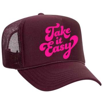 FitCrush Lifestyle TAKE IT Easy Trucker Hat (Maroon)