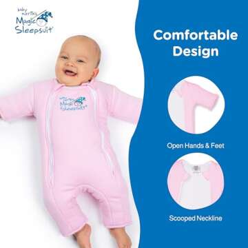 Baby Merlin's Magic Sleepsuit 100% Cotton Baby Transition Swaddle - Sleepsuit for Infants 6-9 Months - Baby Sleep Suit with Double Zipper for Easy Diaper Changes - Sleepwear for Back Sleeping - Pink