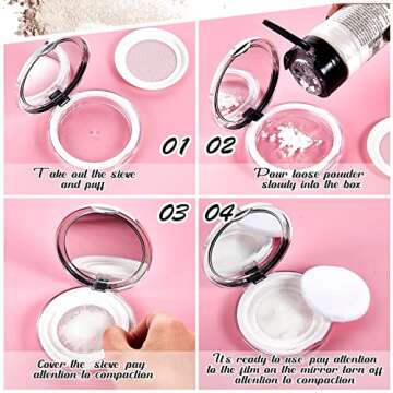 Cunhill 2 Pcs Loose Powder Container with Puff 0.17/0.7 oz Reusable Plastic Portable DIY Makeup Empty Powder Case with Mirror and Net Sifter(Pink, Silver)