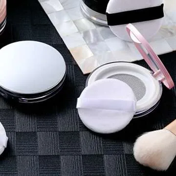 Cunhill 2 Pcs Loose Powder Container with Puff 0.17/0.7 oz Reusable Plastic Portable DIY Makeup Empty Powder Case with Mirror and Net Sifter(Pink, Silver)
