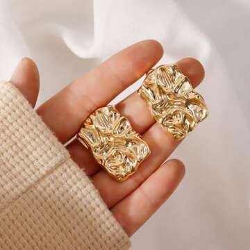 Chunky Gold Rectangle Earrings for Women Thick Earrings Minimalist Geometric Statement Earrings for Women