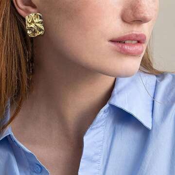 Chunky Gold Rectangle Earrings for Women Thick Earrings Minimalist Geometric Statement Earrings for Women