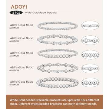 adoyi Silver Bracelets for Women 14K Gold Plated Beaded Bracelet Stack Strand Stretch Bead Ball Bracelet Set Adjustable Jewelry for Women 6.8 inches