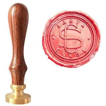 MNYR Vintage Santa Claus Monogram Wedding Wax Seal Stamp Melting Spoon Stick Candle Wooden Christmas Gift Box Invitation Embellishment Gift Wrap Package Custom Logo Word Sealing Wax Stamp Set