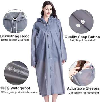 Rain Ponchos for Adults Reusable, 2 Pcs Raincoats for Women Men with Hood (E-Gray)