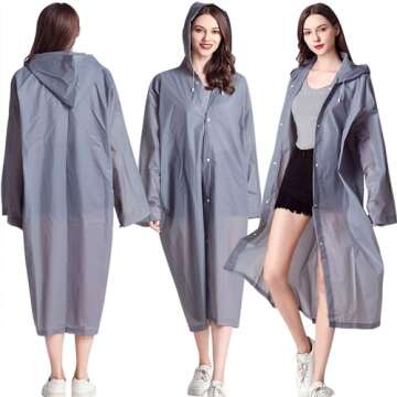 Rain Ponchos for Adults Reusable, 2 Pcs Raincoats for Women Men with Hood (E-Gray)