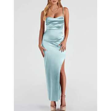 ANRABESS Women Satin Sleeveless Spaghetti Strap Bodycon Slit Cocktail Evening Party Wedding Guest Fo...