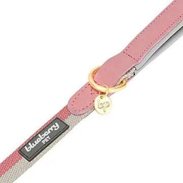 Blueberry Pet Polyester Fabric Webbing and Soft Genuine Leather Dog Leash with Soft & Comfortable Handle, 6 ft x 1", Pink and Grey, Leashes for Dogs