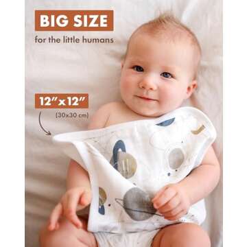 Nightingale Baby Washcloths, Organic Cotton Muslin with Rayon Made from Bamboo - Soft Burp Cloths fo...