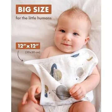 Nightingale Baby Washcloths, Organic Cotton Muslin with Rayon Made from Bamboo - Soft Burp Cloths fo...