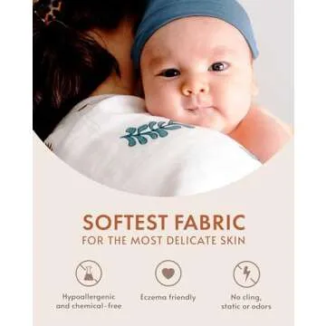 Nightingale Baby Washcloths, Organic Cotton Muslin with Rayon Made from Bamboo - Soft Burp Cloths for Newborn Sensitive Skin - 12x12 Face or Baby Towel - Bath Baby Essentials - 6 Pack (Feathers)